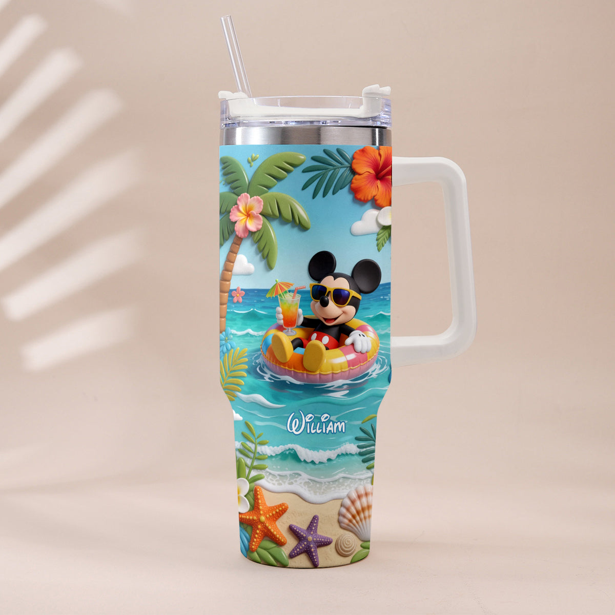 Summer Vibes Mouse Ears - Personalized Mouse Tumbler With Plush Charm