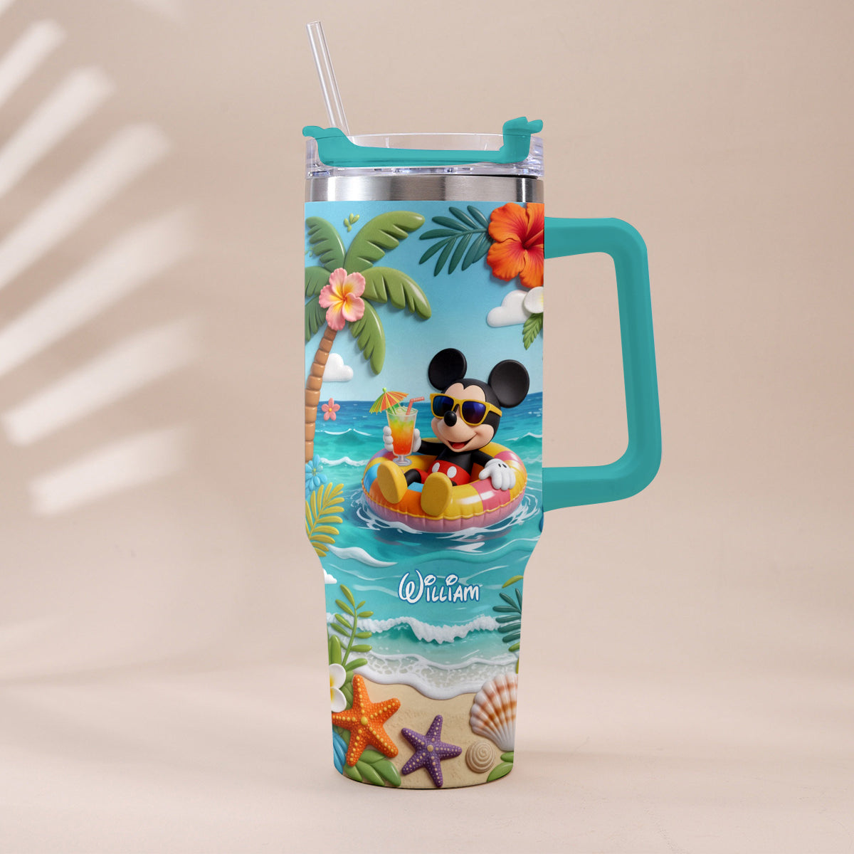 Summer Vibes Mouse Ears - Personalized Mouse Tumbler With Plush Charm