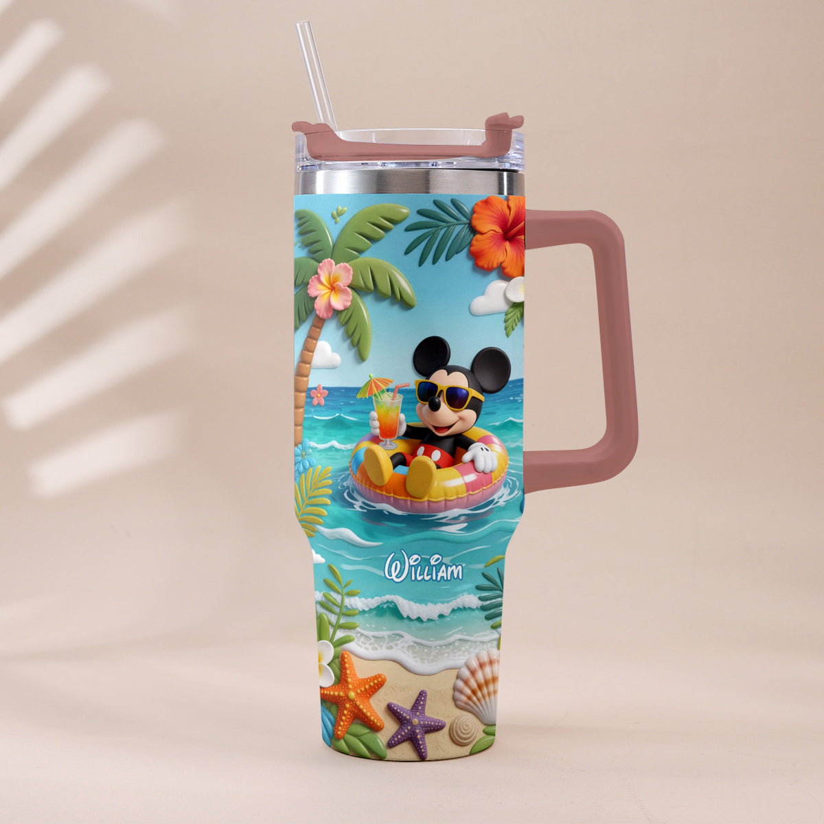 Summer Vibes Mouse Ears - Personalized Mouse Tumbler With Plush Charm