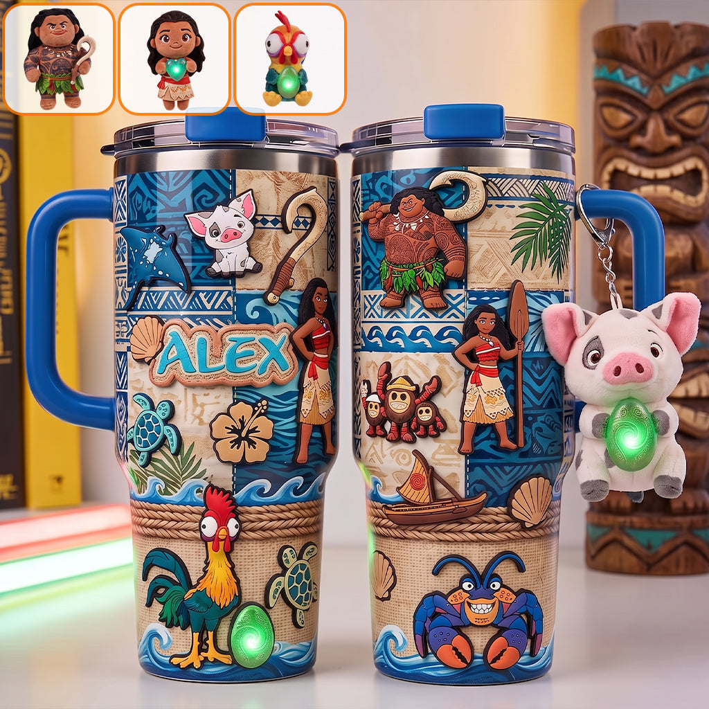 Ocean Adventure Cartoon Friends - Personalized Moana Tumbler With Plush Charm