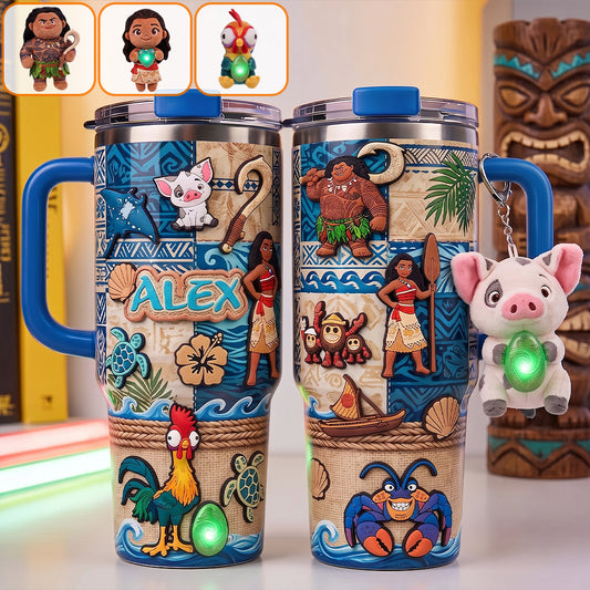 Ocean Adventure Cartoon Friends - Personalized Moana Tumbler With Plush Charm