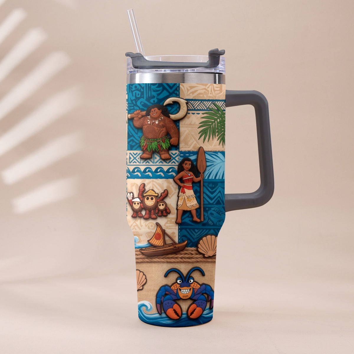Ocean Adventure Cartoon Friends - Personalized Moana Tumbler With Plush Charm