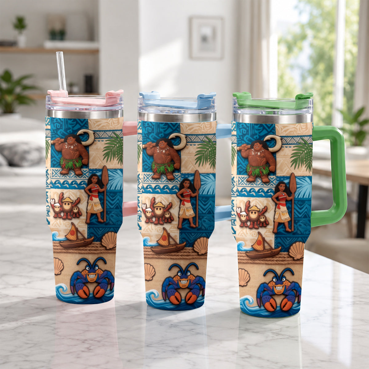 Ocean Adventure Cartoon Friends - Personalized Moana Tumbler With Plush Charm