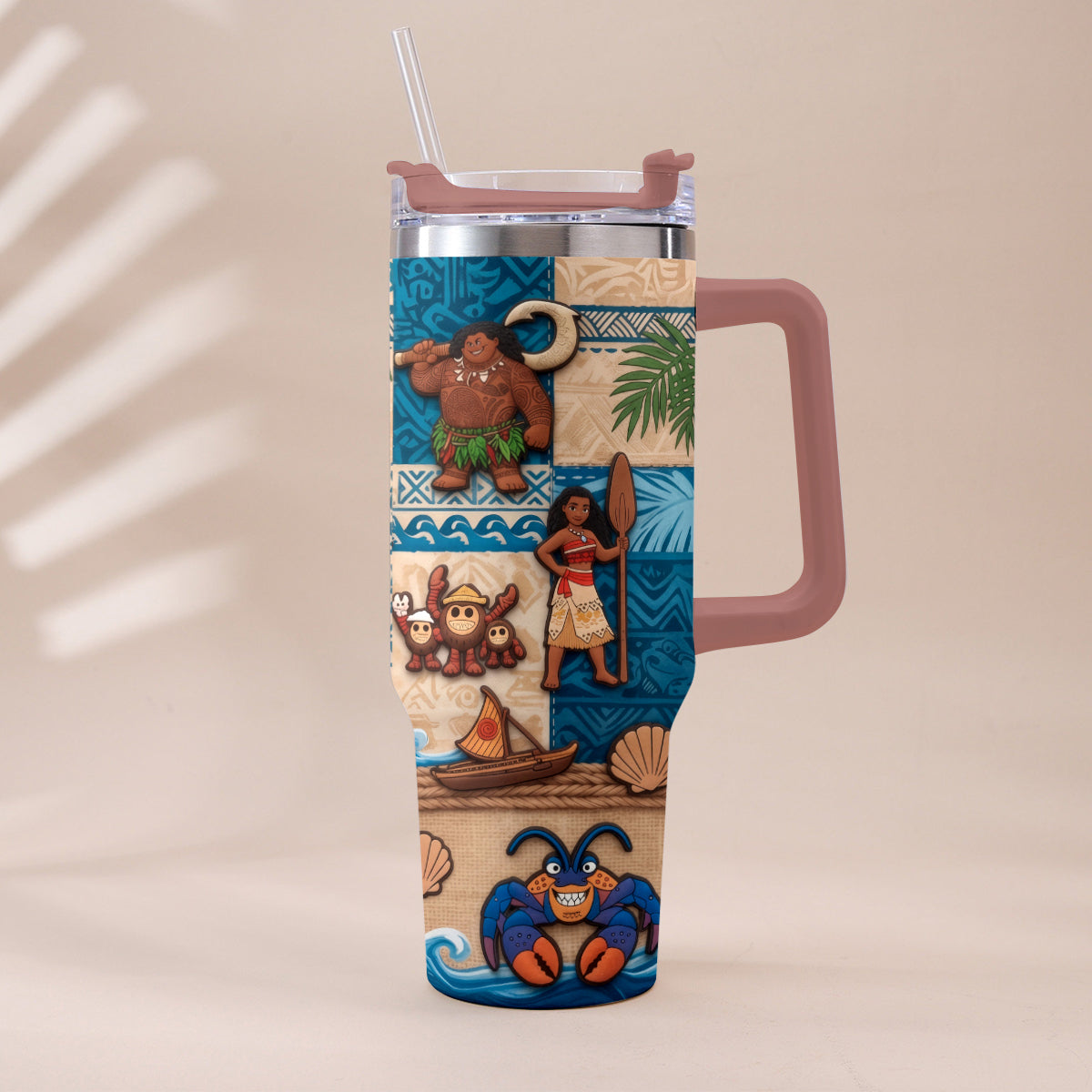 Ocean Adventure Cartoon Friends - Personalized Moana Tumbler With Plush Charm