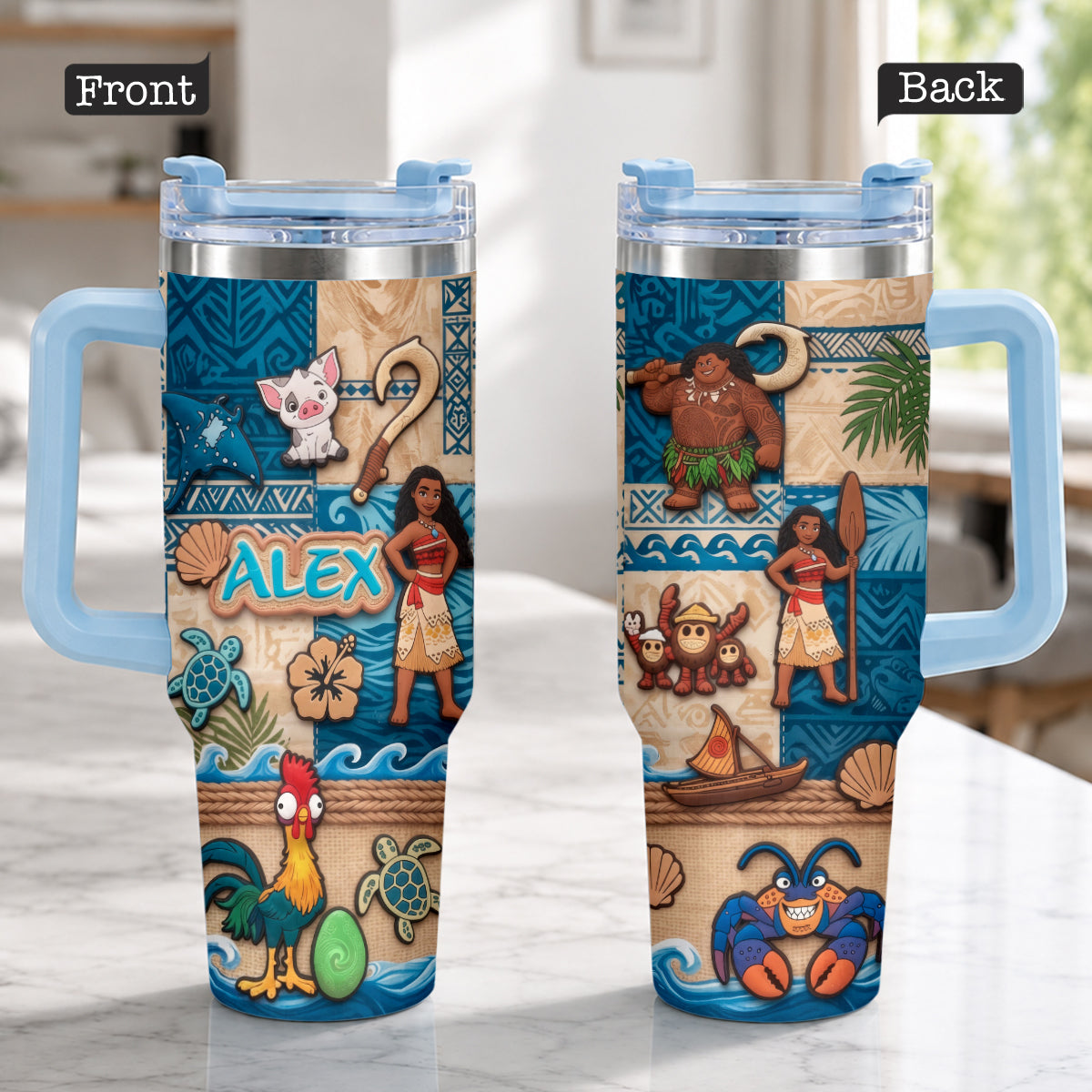 Ocean Adventure Cartoon Friends - Personalized Moana Tumbler With Plush Charm