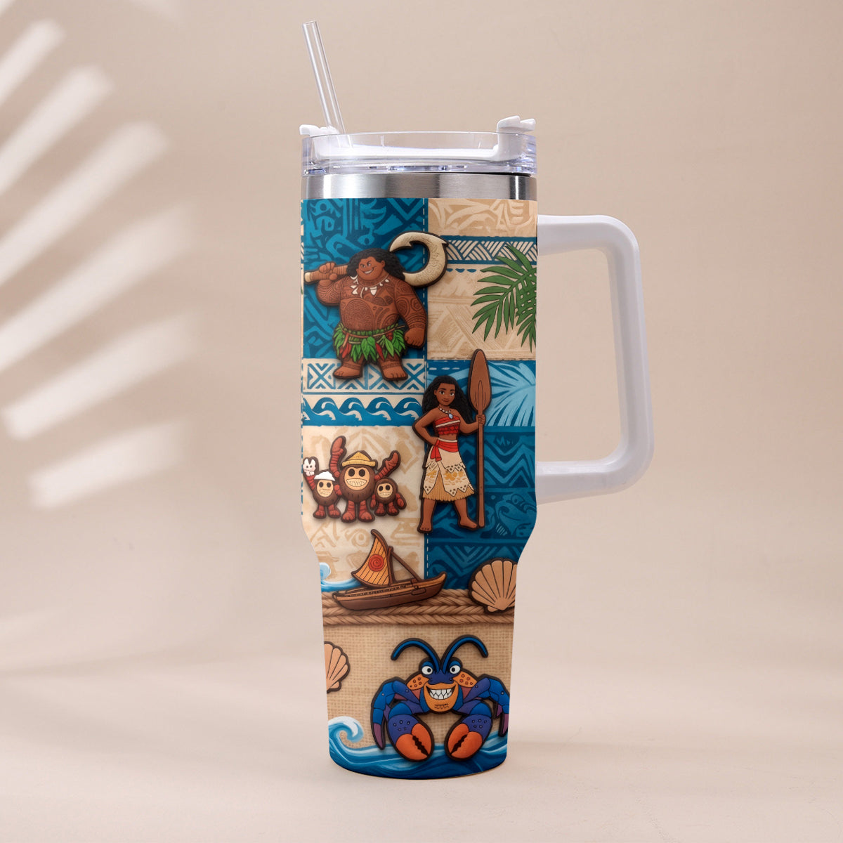 Ocean Adventure Cartoon Friends - Personalized Moana Tumbler With Plush Charm