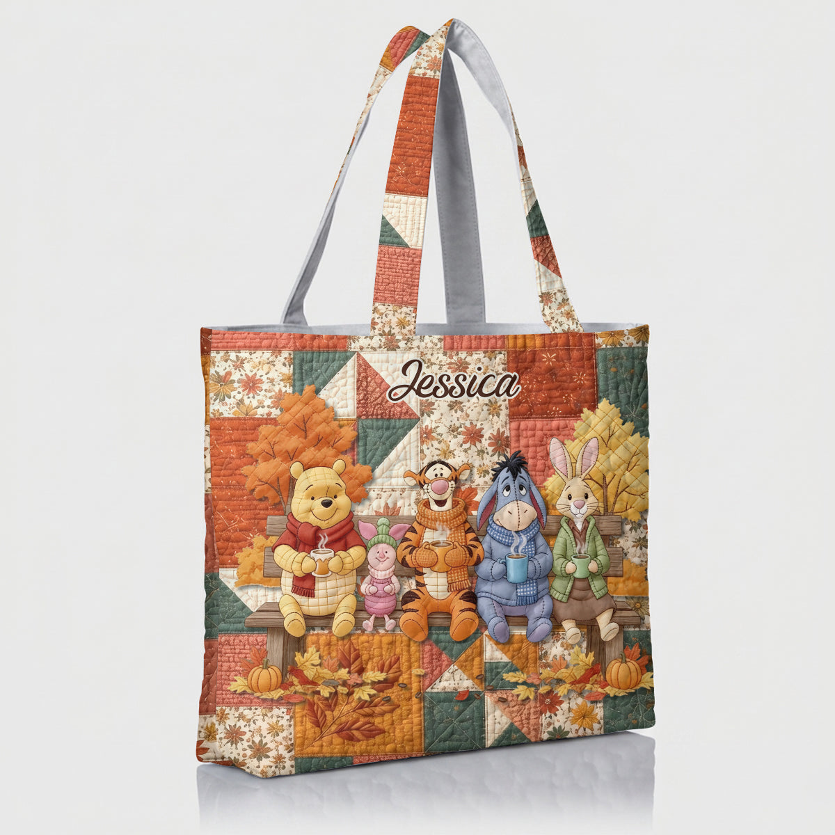 Honey Bear Autumn Vibes - Personalized Yellow Bear Quilted Tote Bag