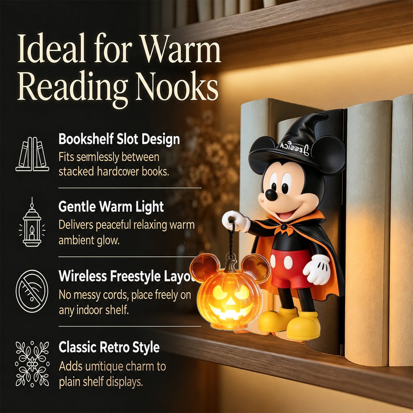 Spooky Night - Personalized Mouse Bookshelf Lamp