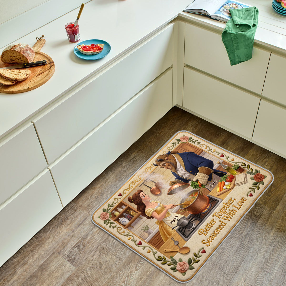 Better Together, Seasoned With Love - Personalized Beauty And The Beast Non-Slip Tufted Rug
