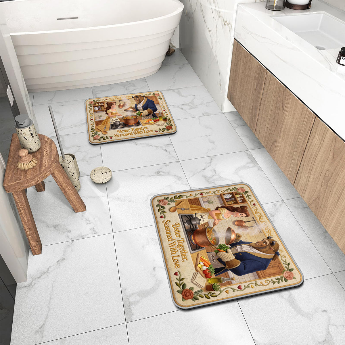 Better Together, Seasoned With Love - Personalized Beauty And The Beast Non-Slip Tufted Rug