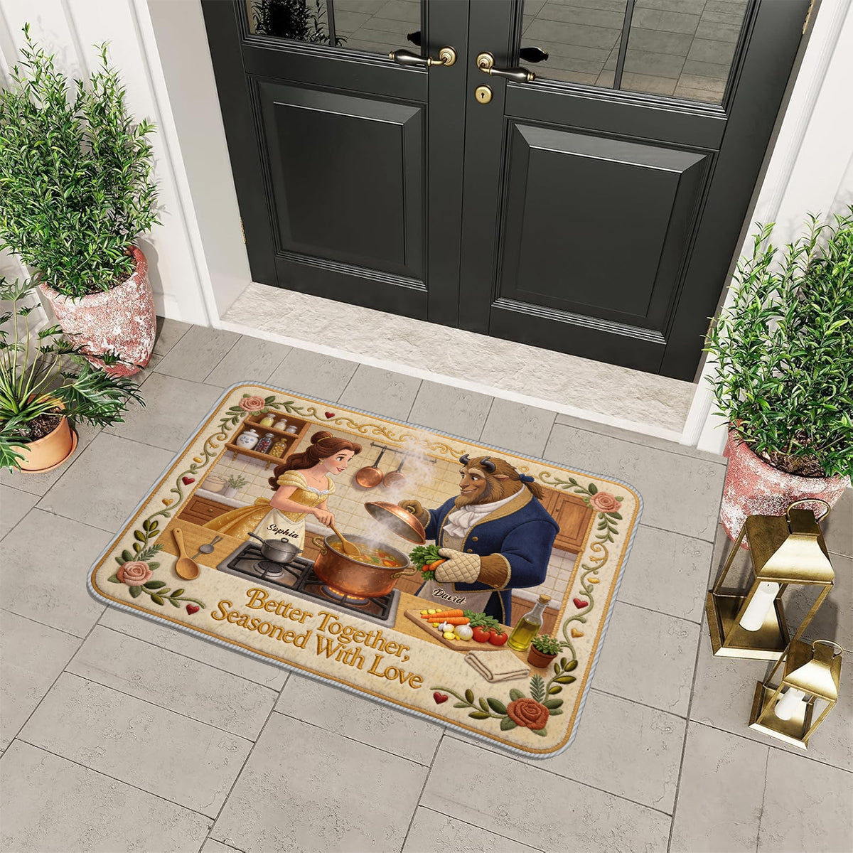Better Together, Seasoned With Love - Personalized Beauty And The Beast Non-Slip Tufted Rug
