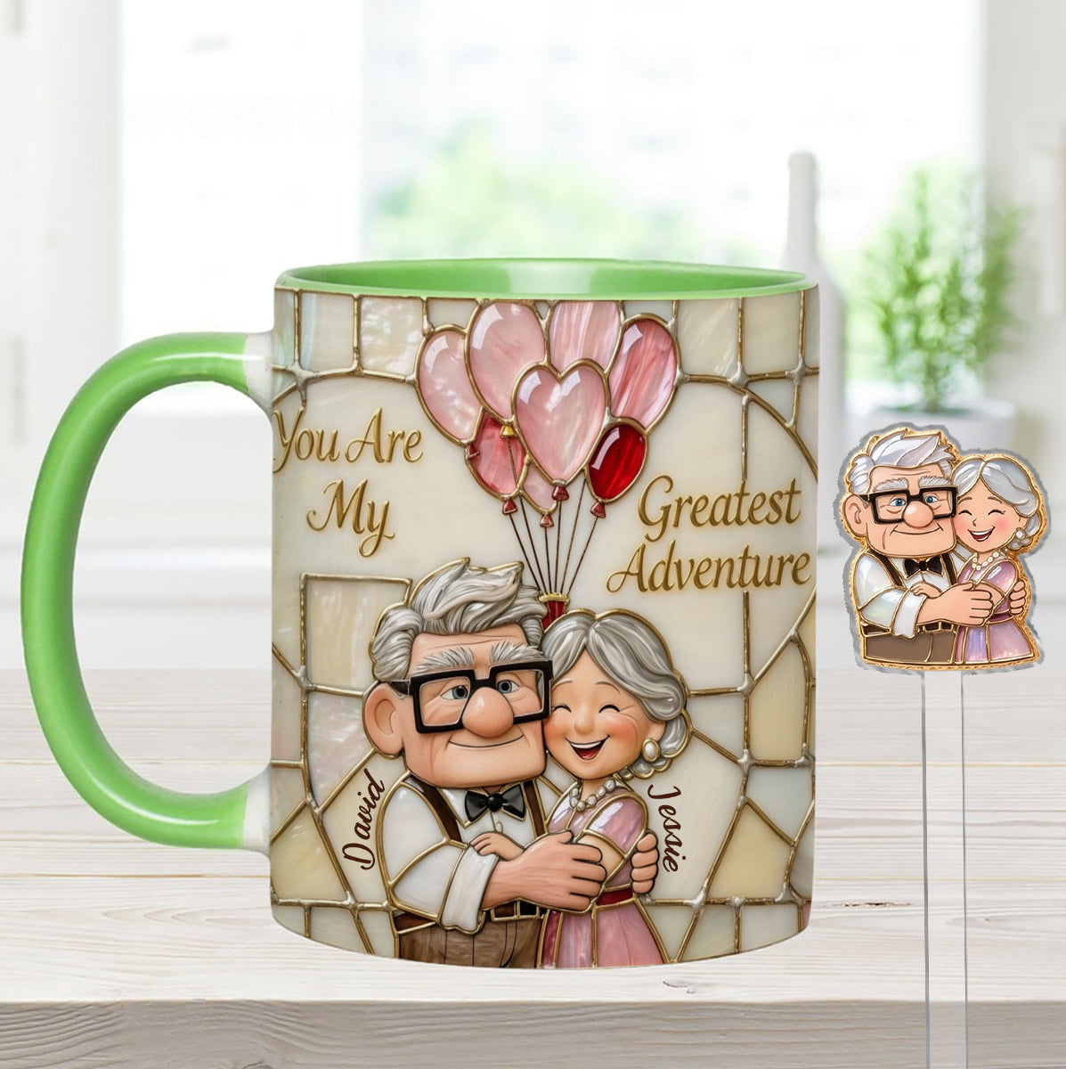 My Greatest Adventure - Personalized Couple Set Accent Mug with Acrylic Stirrers