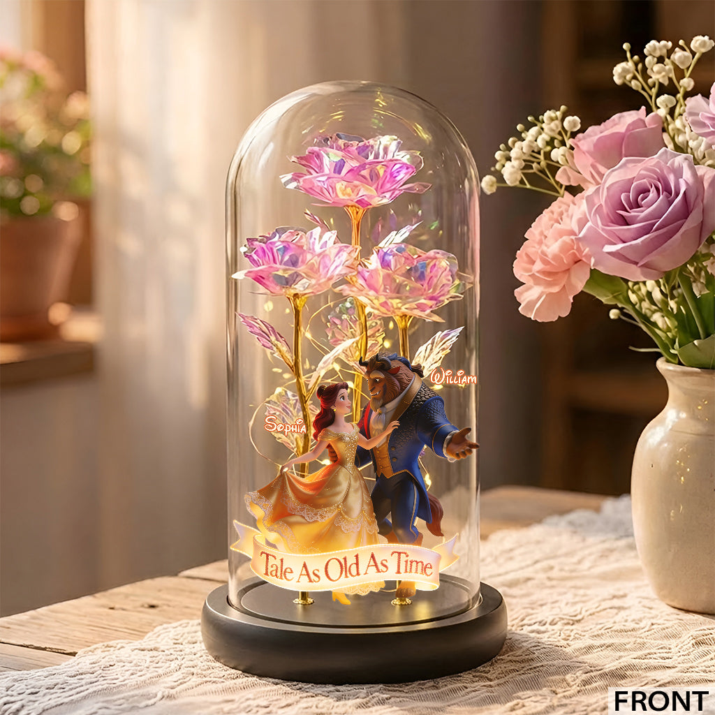 Tale As Old As Time - Personalized Beauty And The Beast Glowing Roses Glass Dome