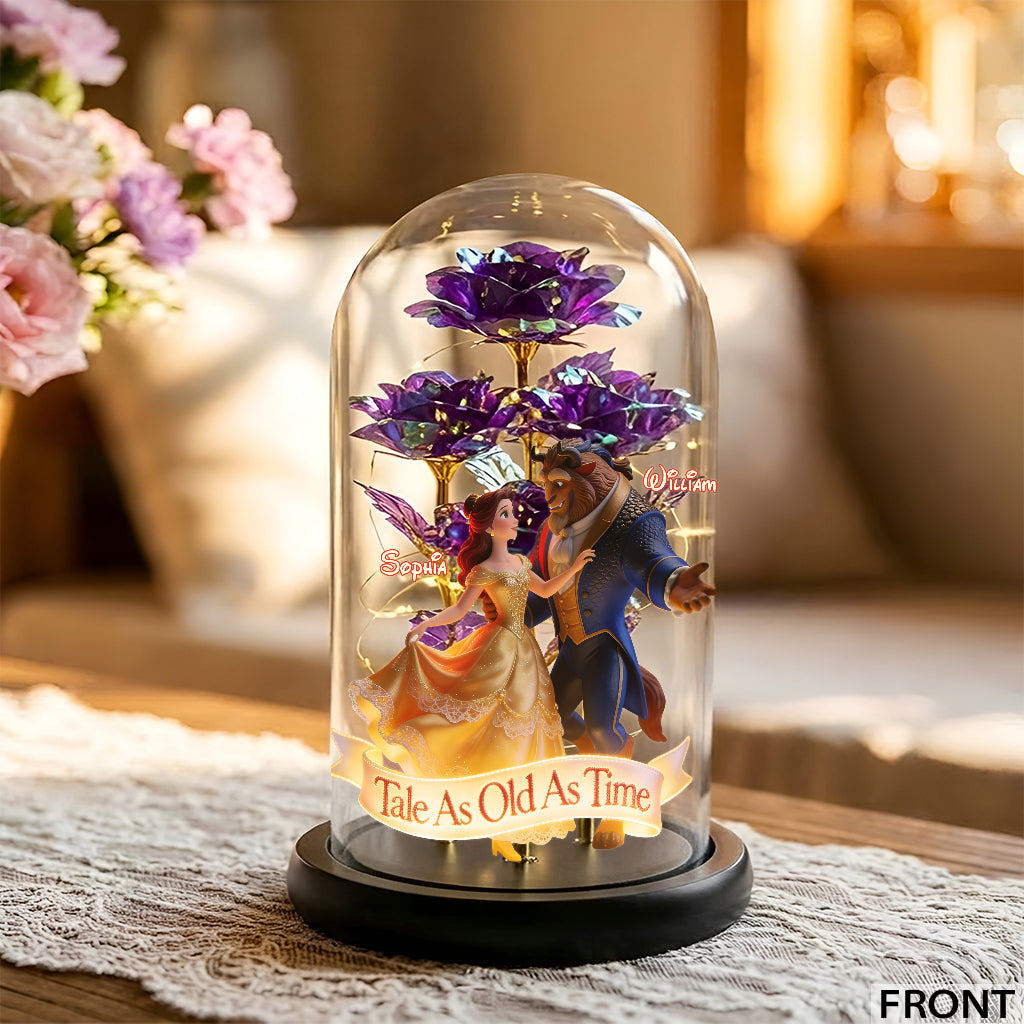 Tale As Old As Time - Personalized Beauty And The Beast Glowing Roses Glass Dome