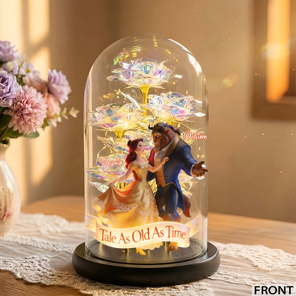 Tale As Old As Time - Personalized Beauty And The Beast Glowing Roses Glass Dome
