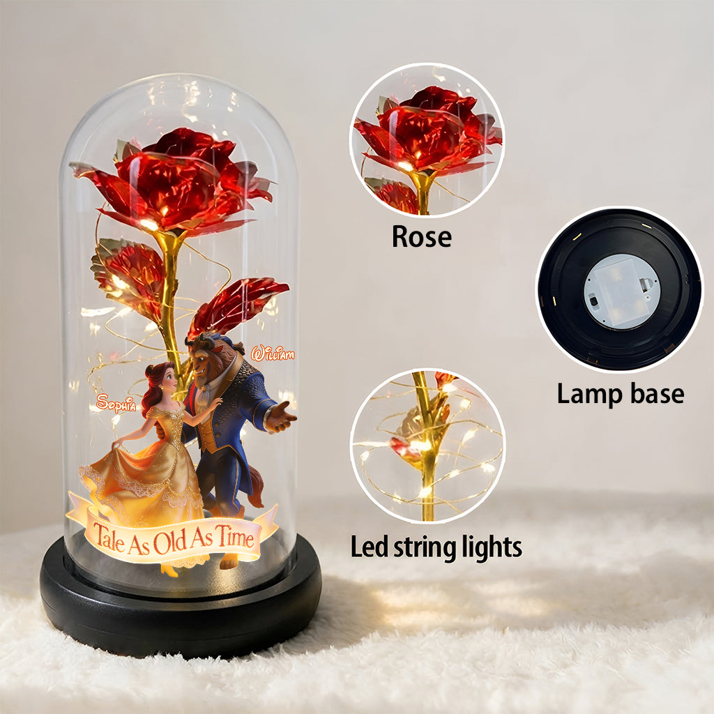 Tale As Old As Time - Personalized Beauty And The Beast Glowing Roses Glass Dome