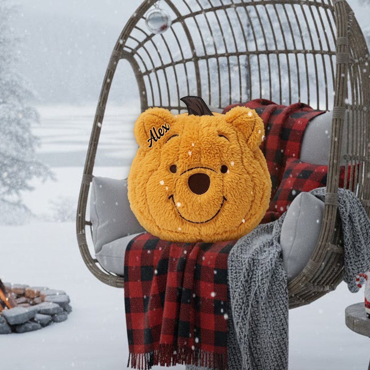 Cute Friends - Personalized Yellow Bear Premium Faux Fur Pillow