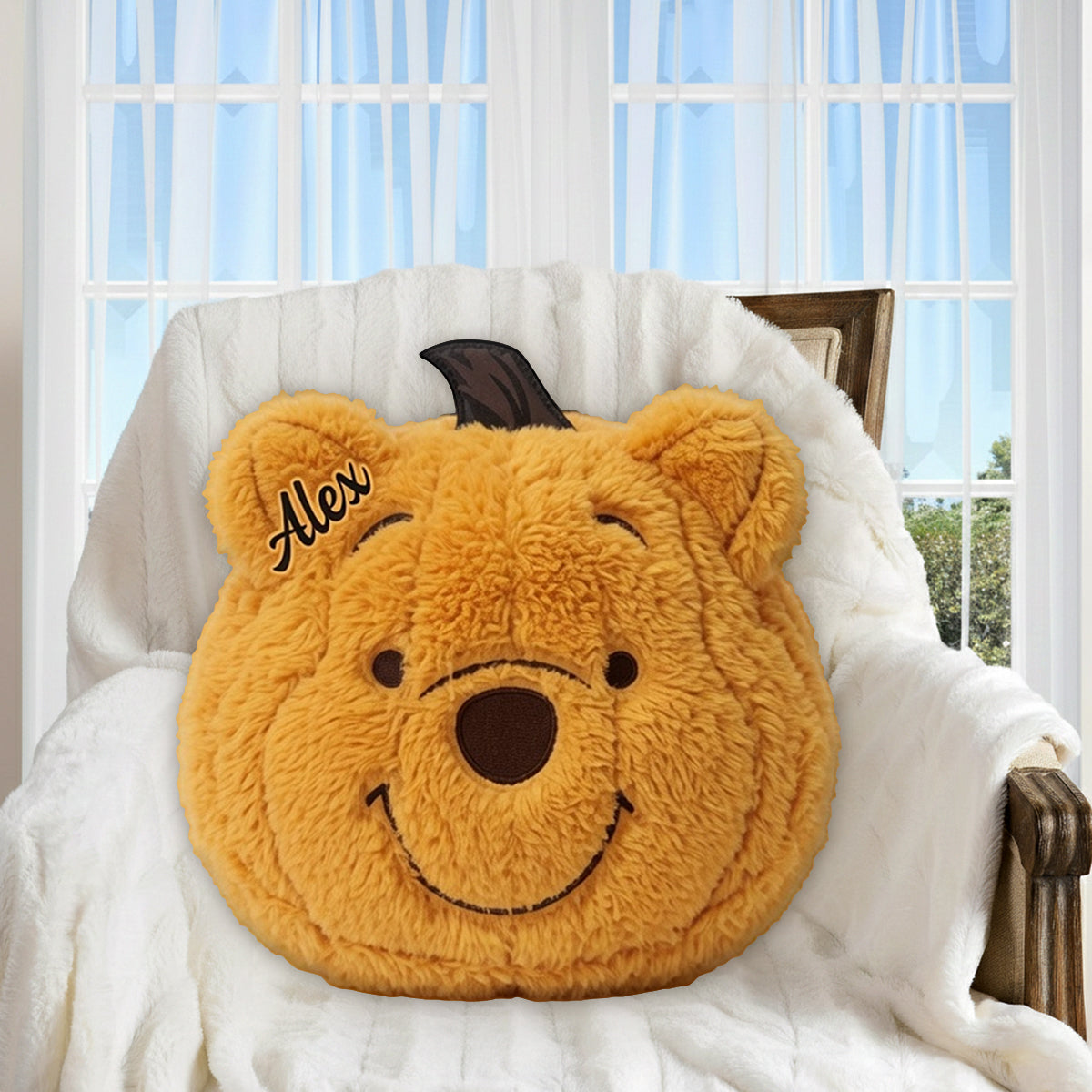 Cute Friends - Personalized Yellow Bear Premium Faux Fur Pillow