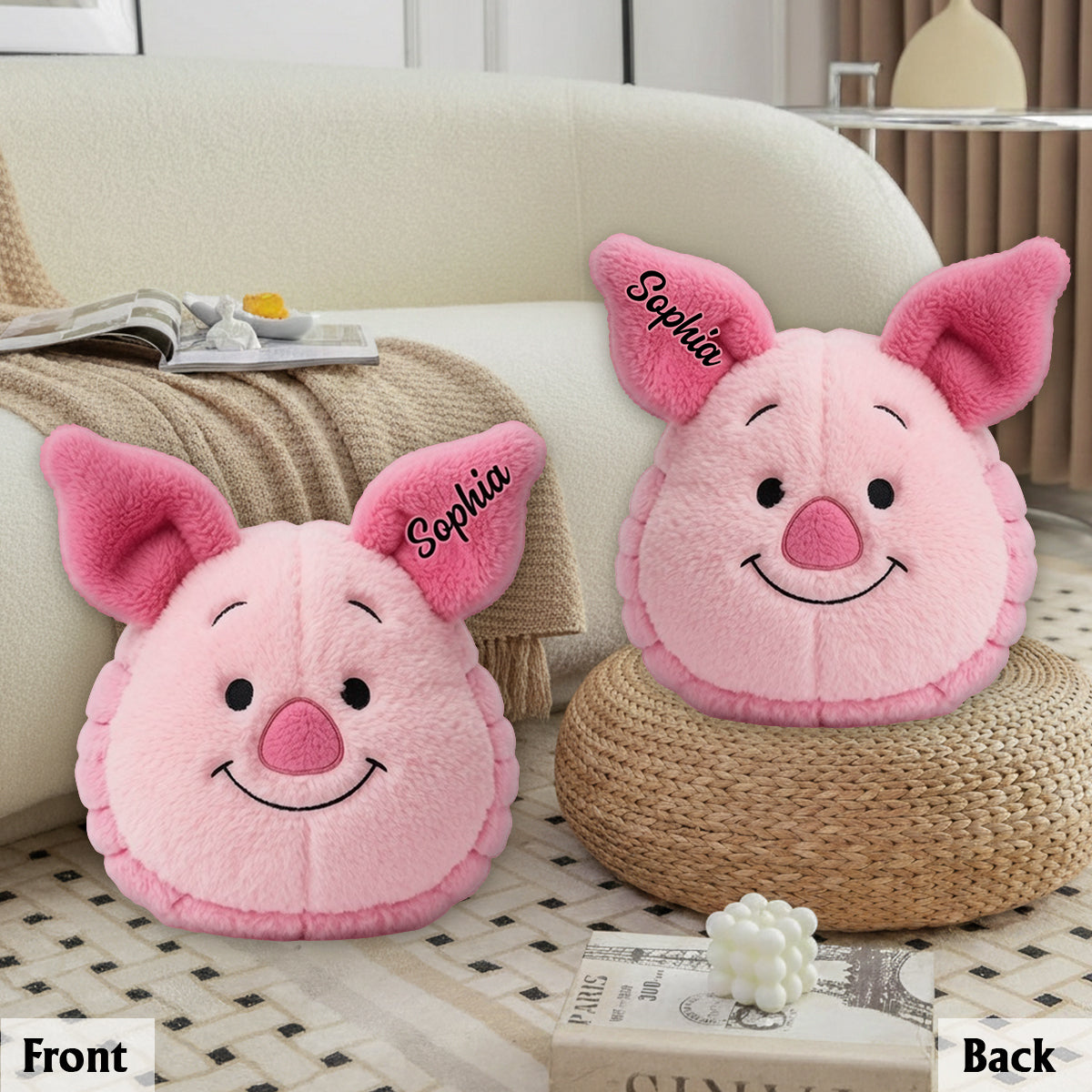 Cute Friends - Personalized Yellow Bear Premium Faux Fur Pillow