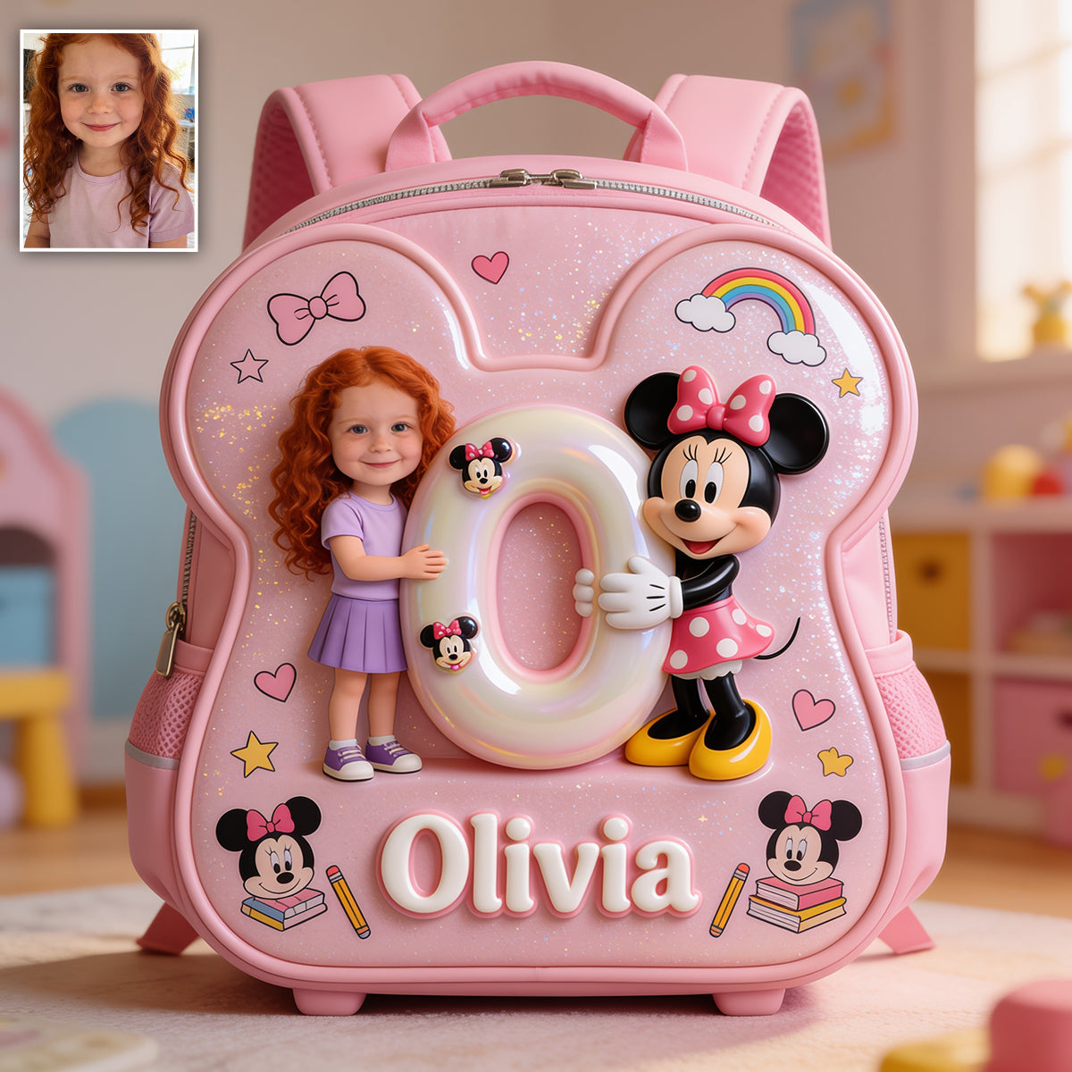 Custom Photo, Alphabet, Any Character - Personalized Kid Changeable Leather Patch Backpack