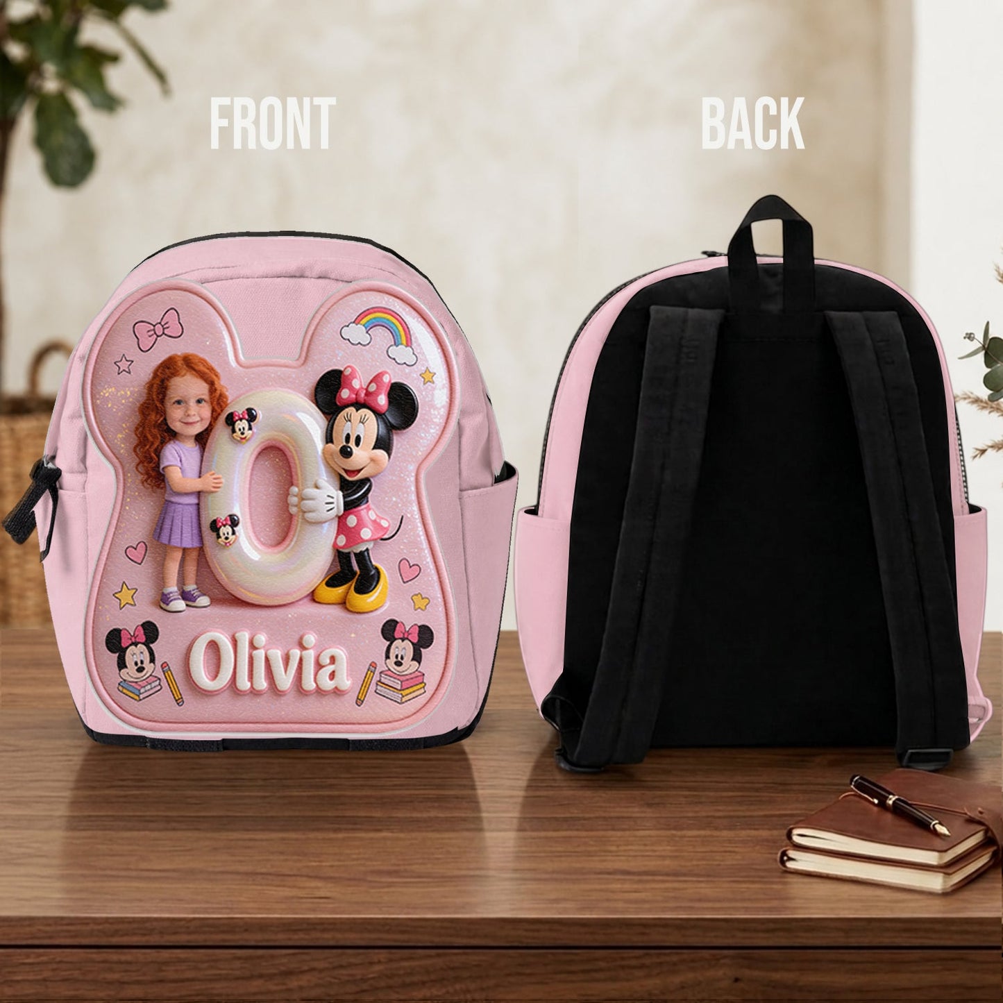 Custom Photo, Alphabet, Any Character - Personalized Kid Changeable Leather Patch Backpack