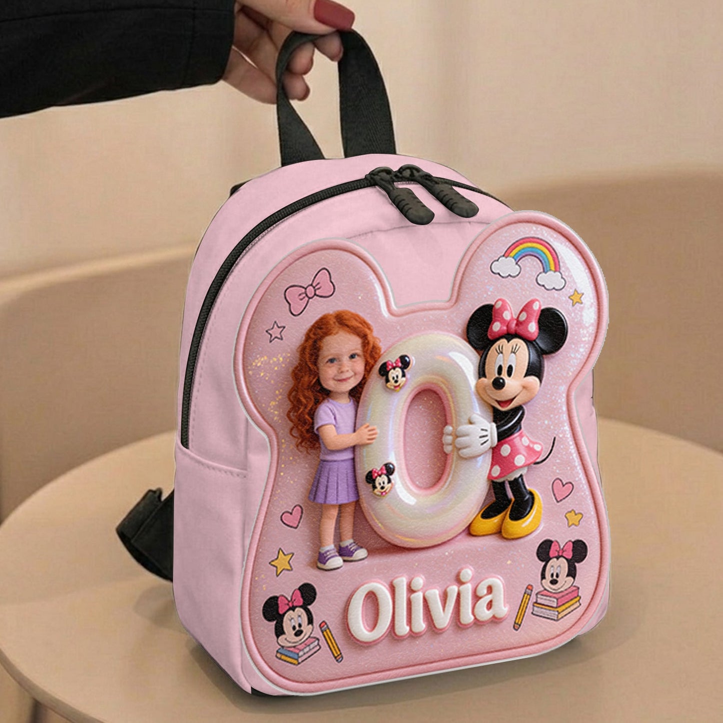 Custom Photo, Alphabet, Any Character - Personalized Kid Changeable Leather Patch Backpack