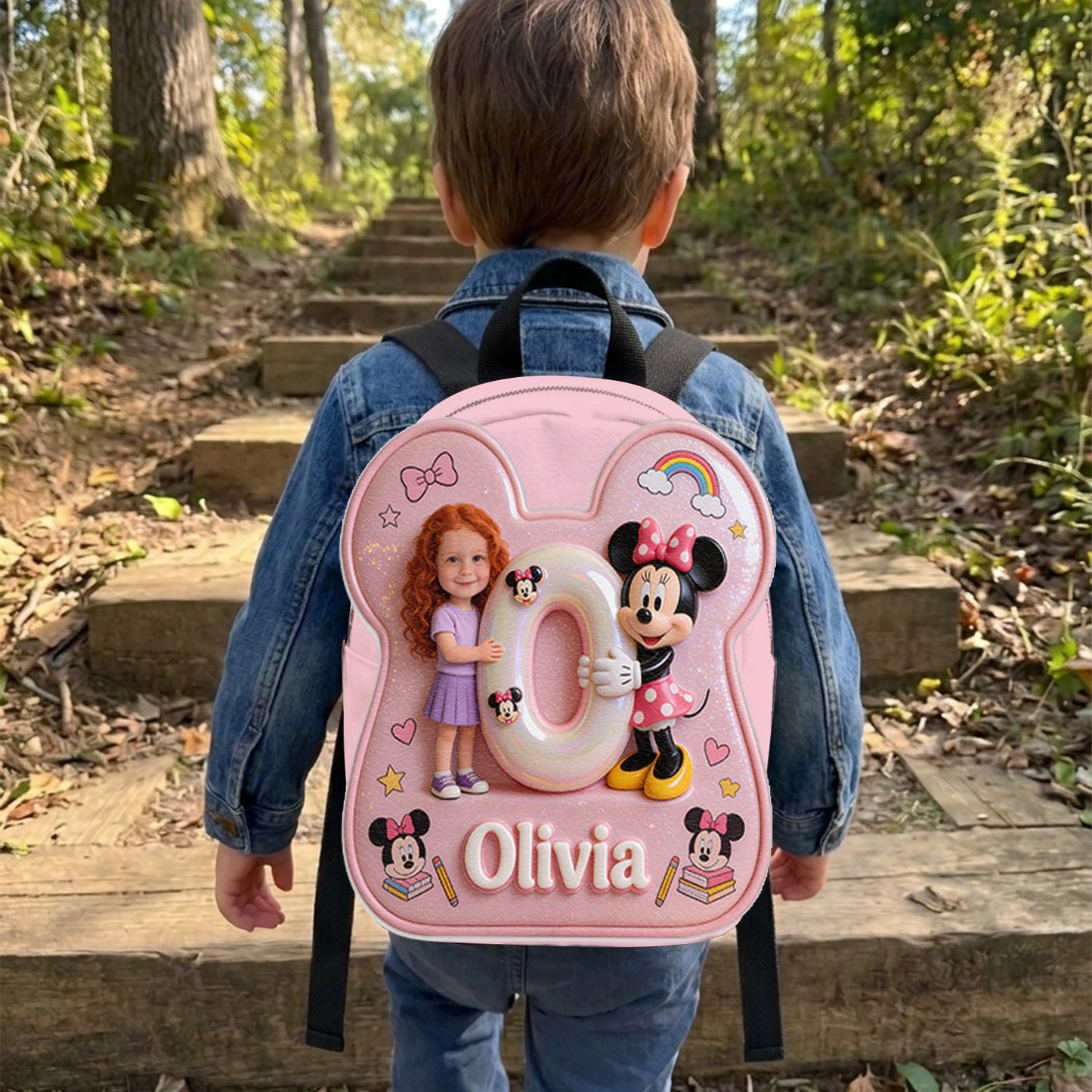 Custom Photo, Alphabet, Any Character - Personalized Kid Changeable Leather Patch Backpack