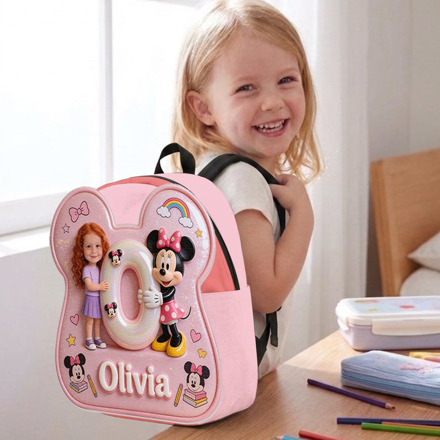 Custom Photo, Alphabet, Any Character - Personalized Kid Changeable Leather Patch Backpack