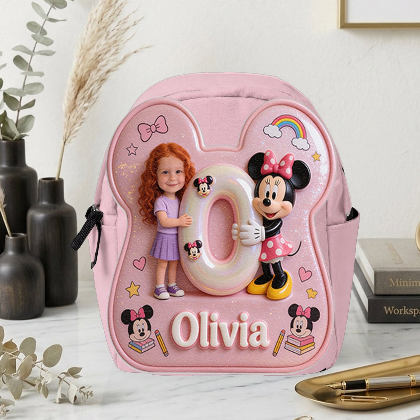 Custom Photo, Alphabet, Any Character - Personalized Kid Changeable Leather Patch Backpack