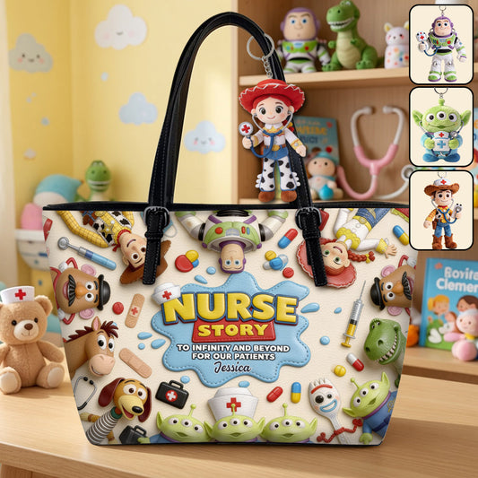 Nurse Story - Personalized Nurse Leather Bag With Plush Charm