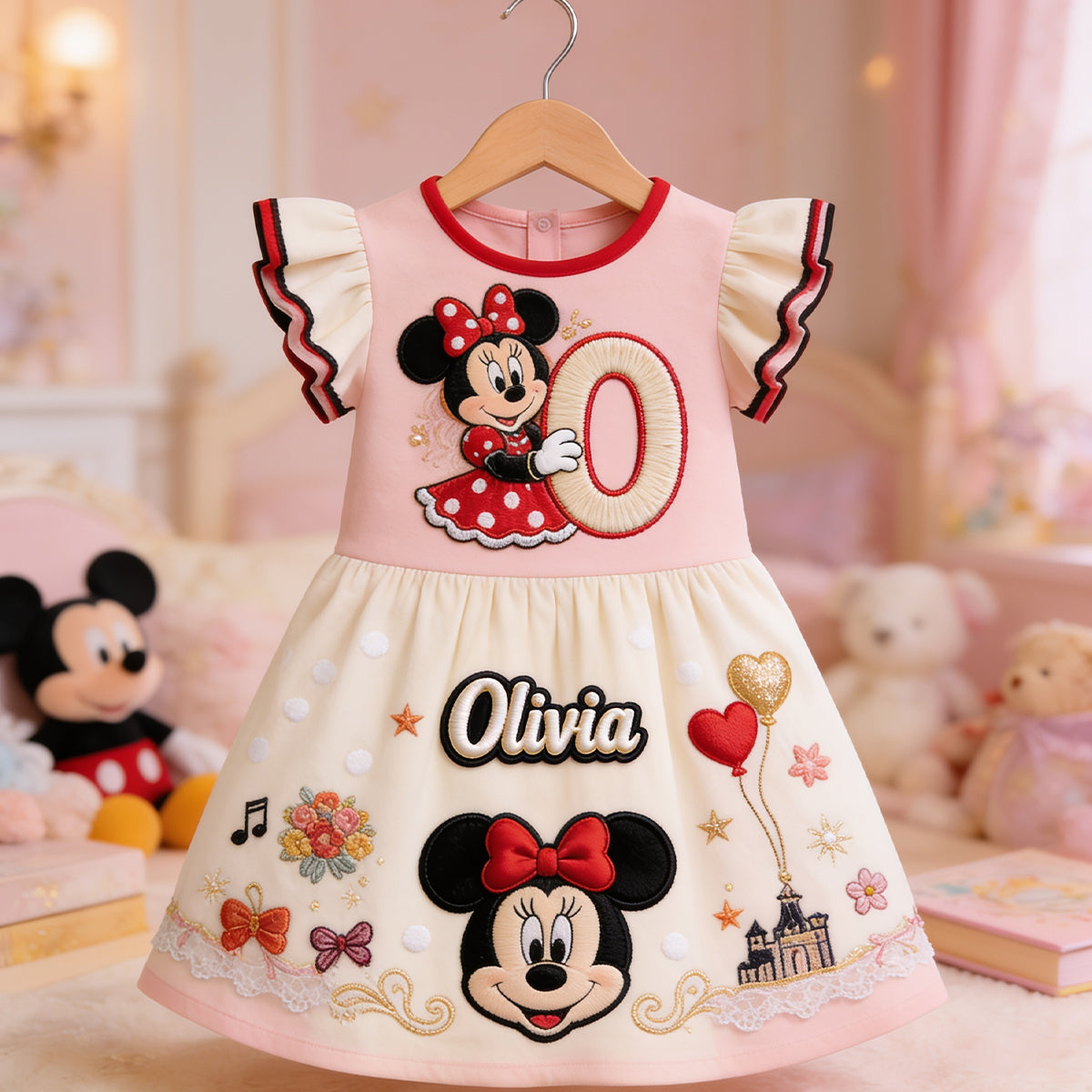 Magical Initial Gift For Kids - Personalized Mouse Kid Ruffle Sleeve Dress