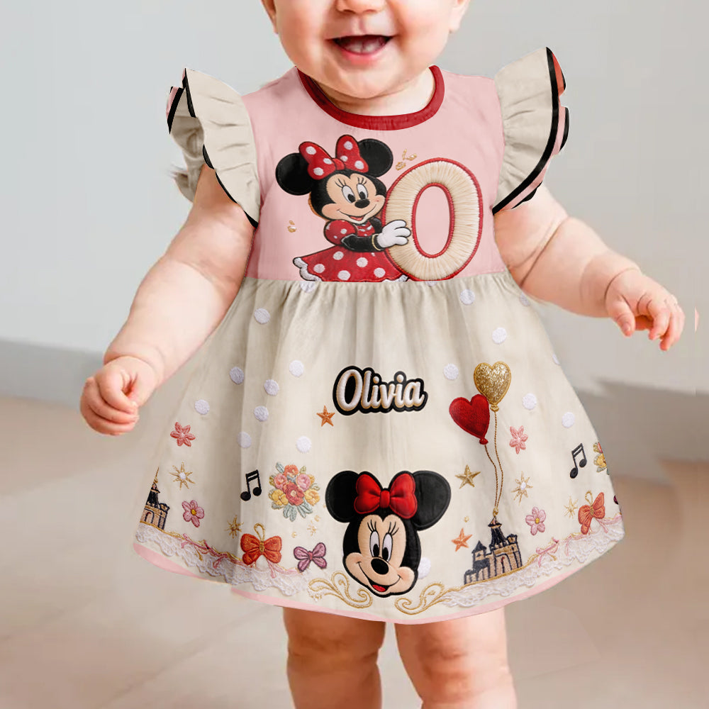 Magical Initial Gift For Kids - Personalized Mouse Kid Ruffle Sleeve Dress