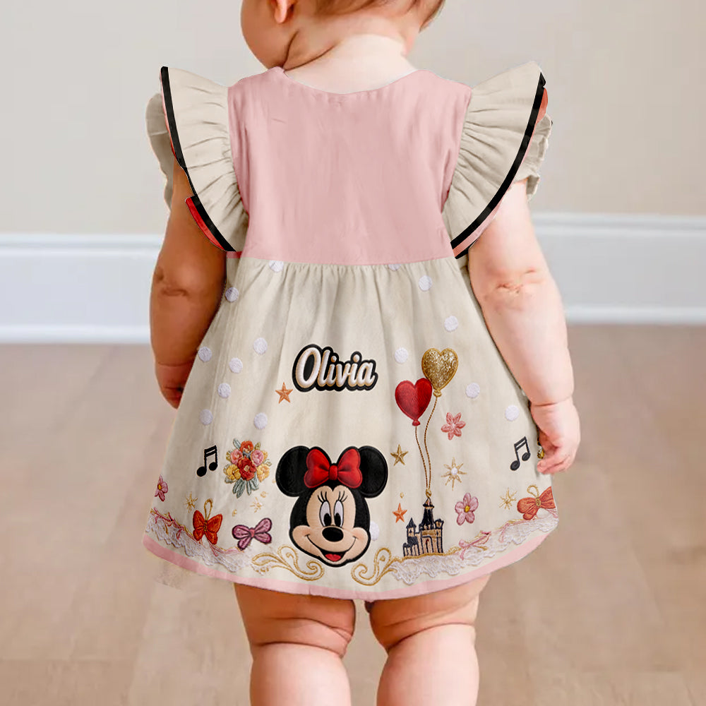 Magical Initial Gift For Kids - Personalized Mouse Kid Ruffle Sleeve Dress
