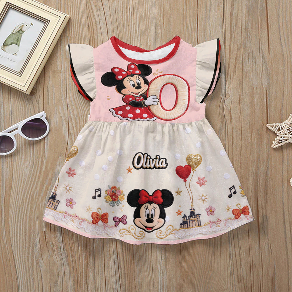 Magical Initial Gift For Kids - Personalized Mouse Kid Ruffle Sleeve Dress