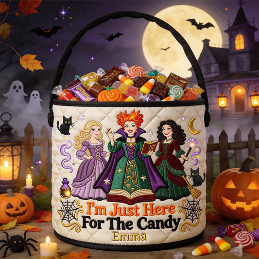 I'm Just Here For The Candy - Personalized Three Witches Canvas Bucket Bag