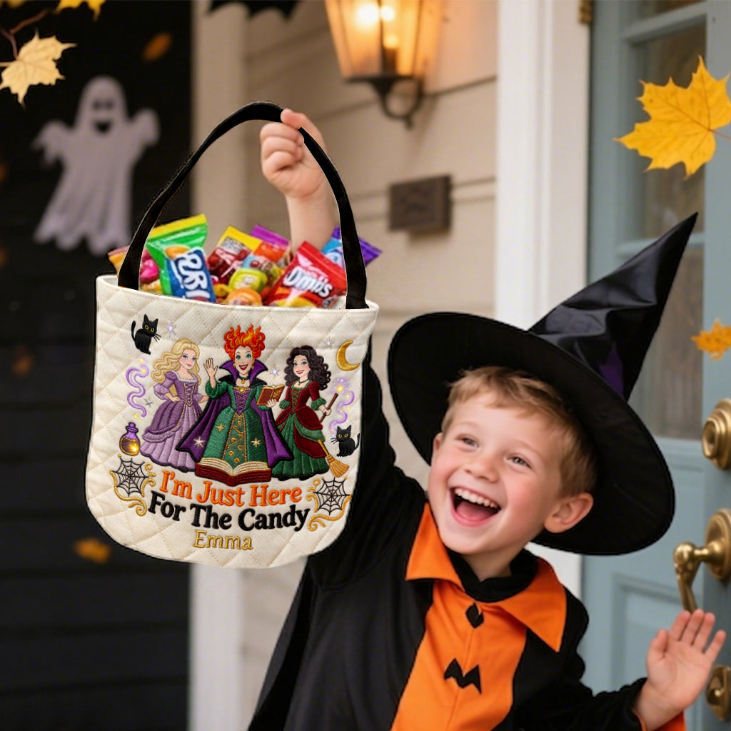 I'm Just Here For The Candy - Personalized Three Witches Canvas Bucket Bag