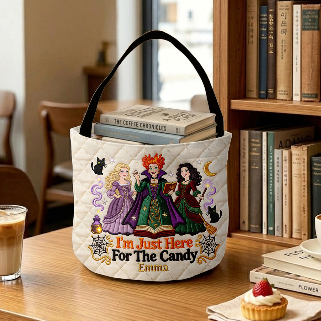 I'm Just Here For The Candy - Personalized Three Witches Canvas Bucket Bag