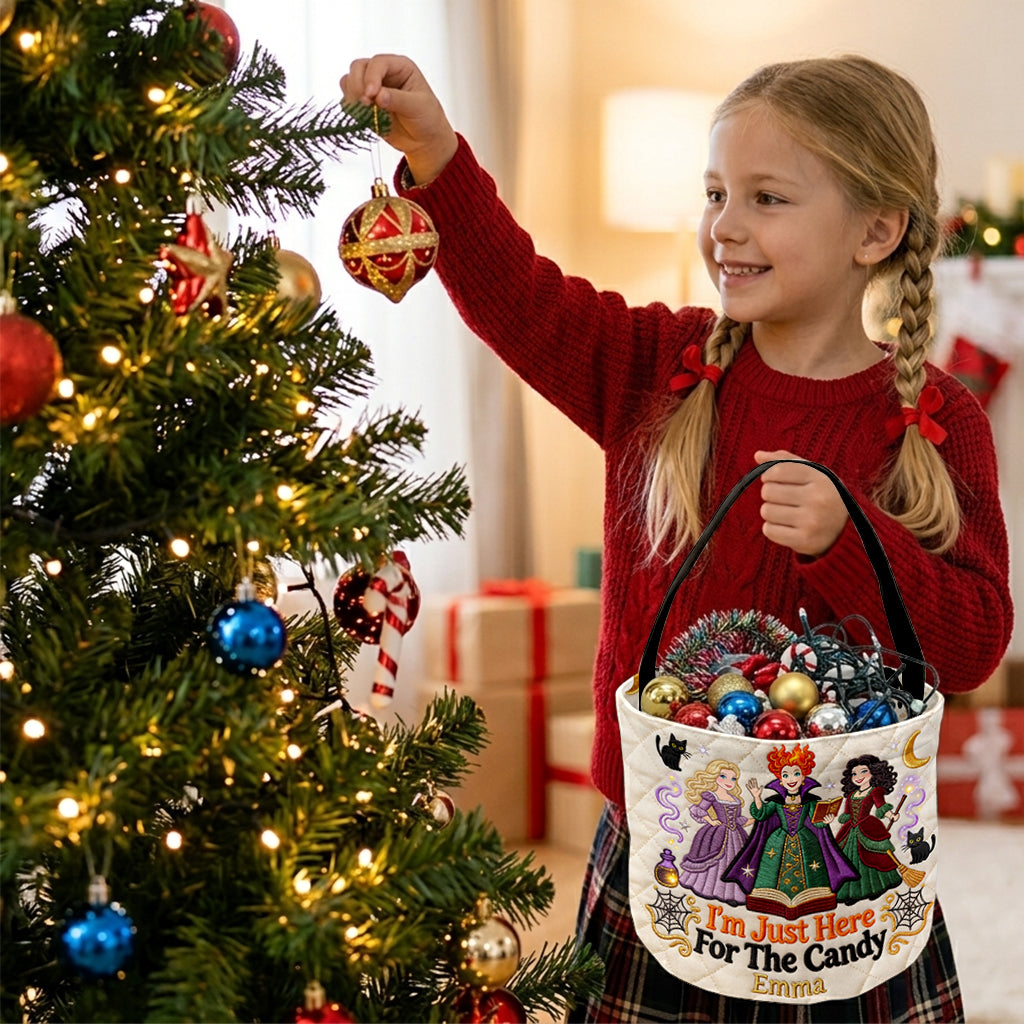 I'm Just Here For The Candy - Personalized Three Witches Canvas Bucket Bag