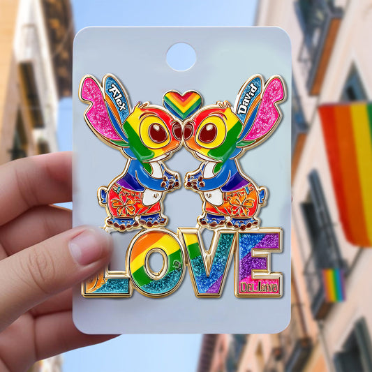 Rainbow Monster Couple Love - Personalized LGBT Support Pin