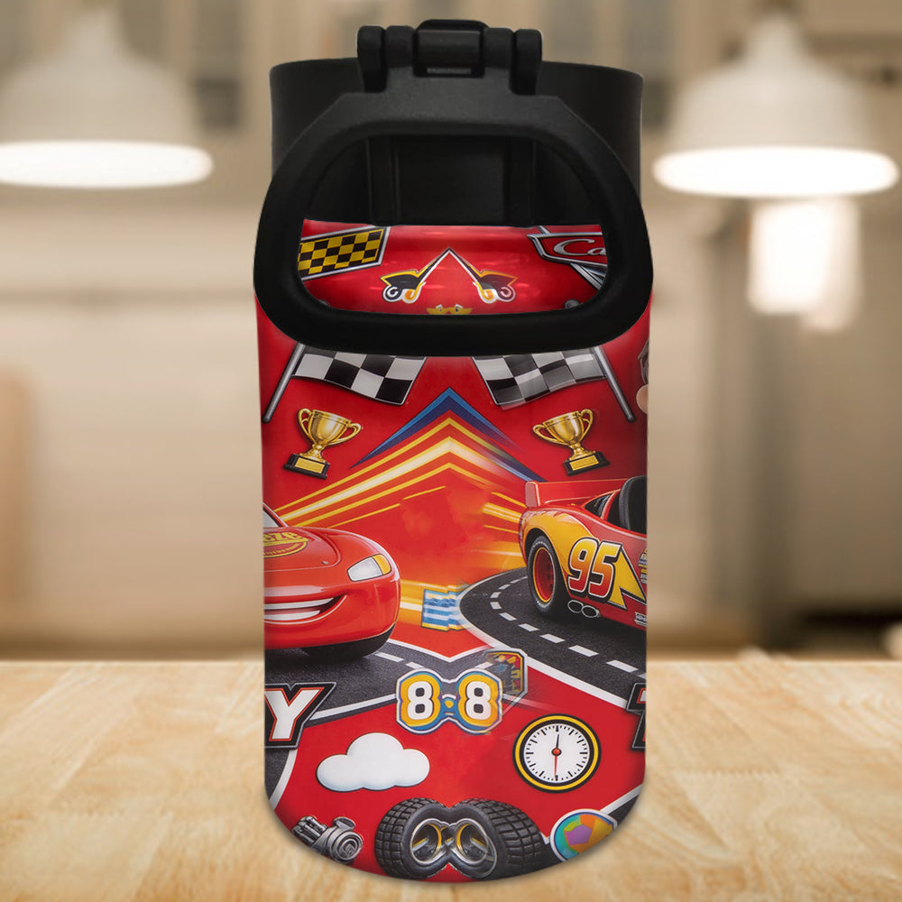 Kid On Wheel - Personalized Racing Lover Kid Bottle With Plush Charm