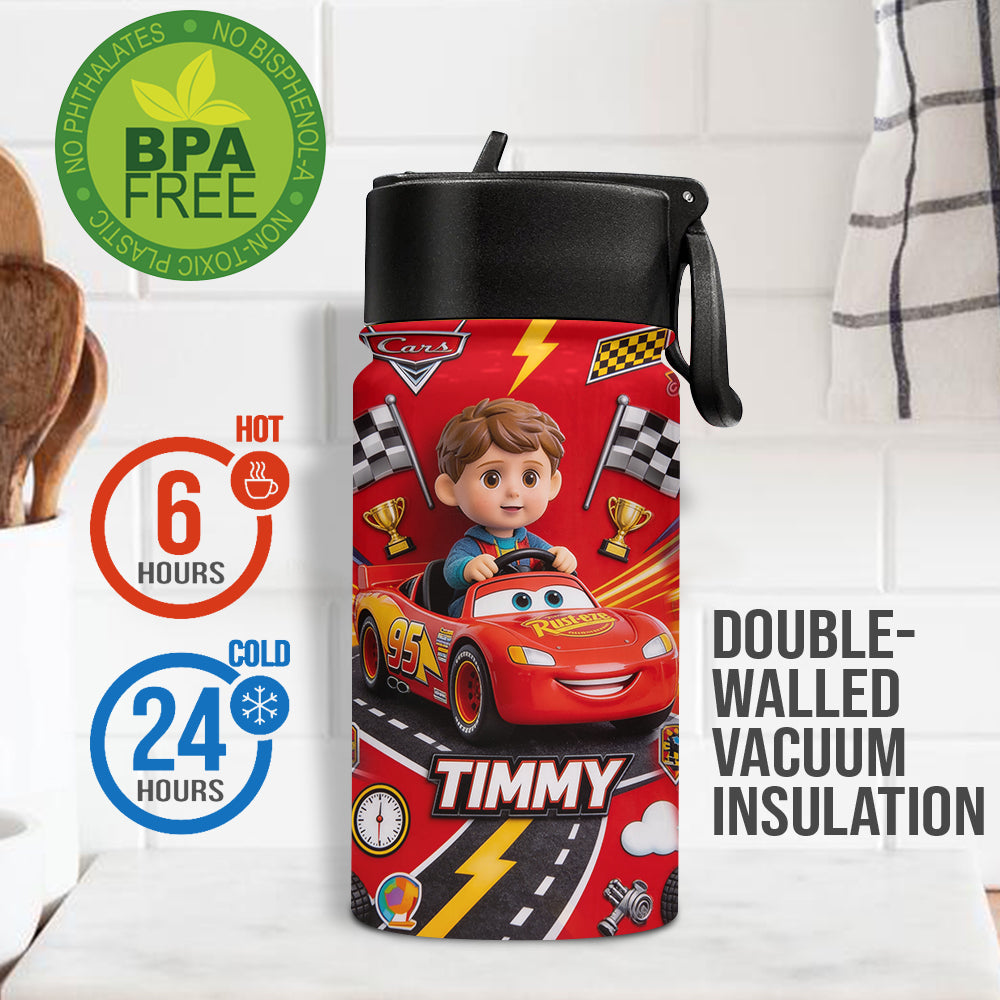 Kid On Wheel - Personalized Racing Lover Kid Bottle With Plush Charm