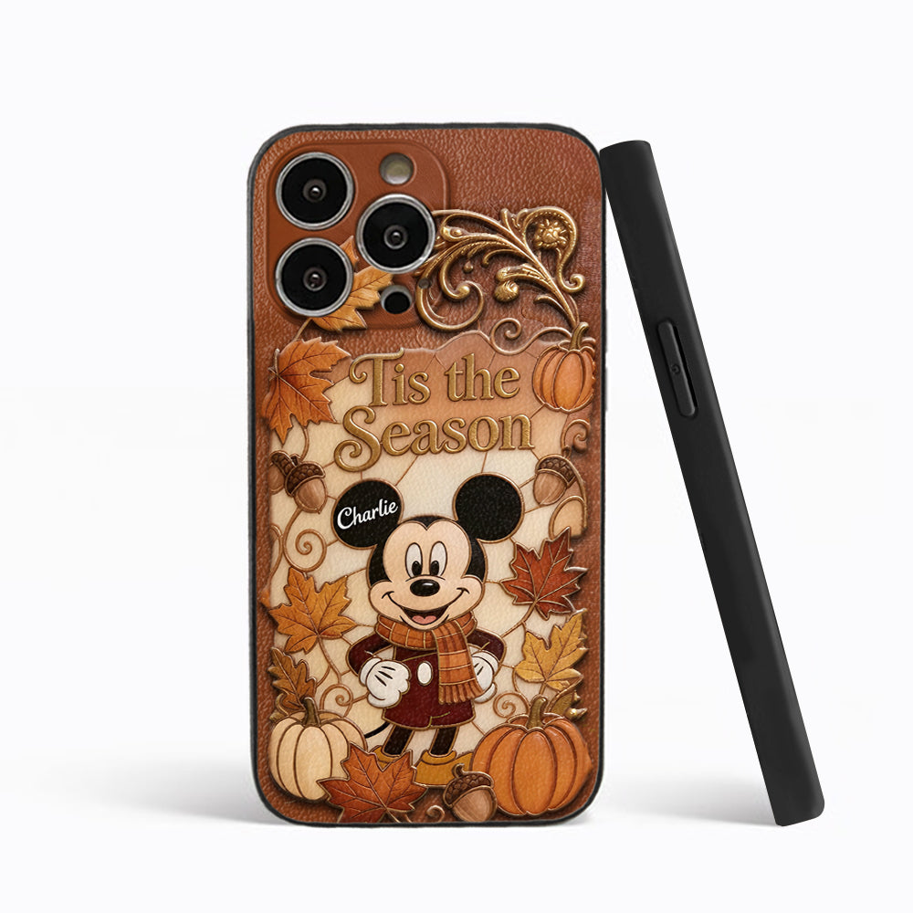 Autumn Cartoon Character - Personalized Mouse 3D Embossed Leather Phone Case