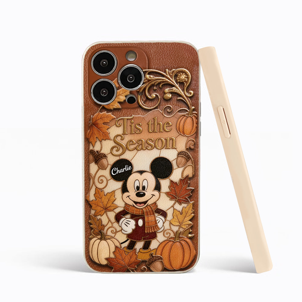 Autumn Cartoon Character - Personalized Mouse 3D Embossed Leather Phone Case