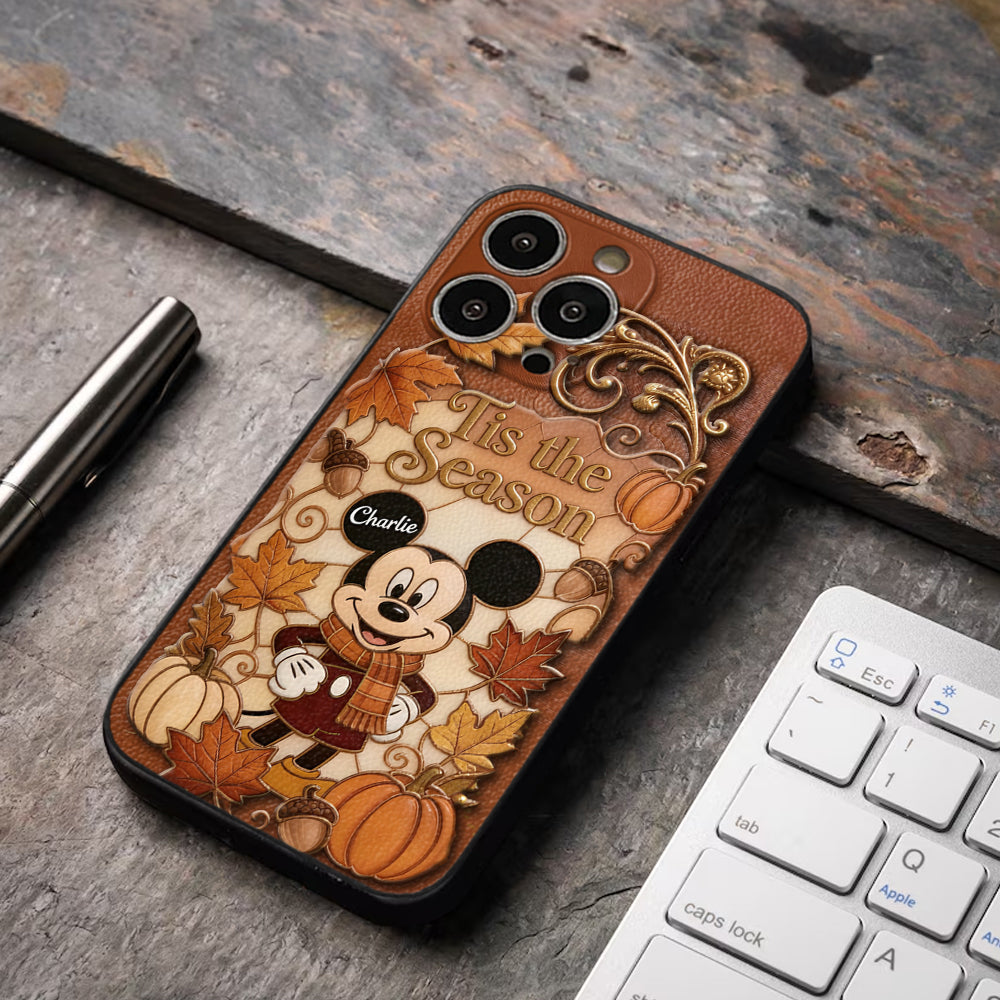 Autumn Cartoon Character - Personalized Mouse 3D Embossed Leather Phone Case