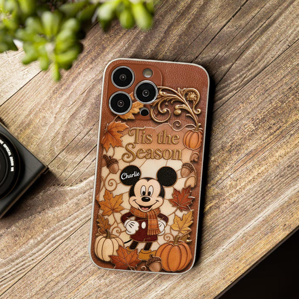 Autumn Cartoon Character - Personalized Mouse 3D Embossed Leather Phone Case