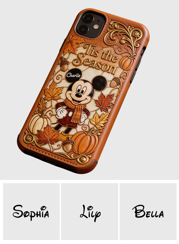 Autumn Cartoon Character - Personalized Mouse 3D Embossed Leather Phone Case