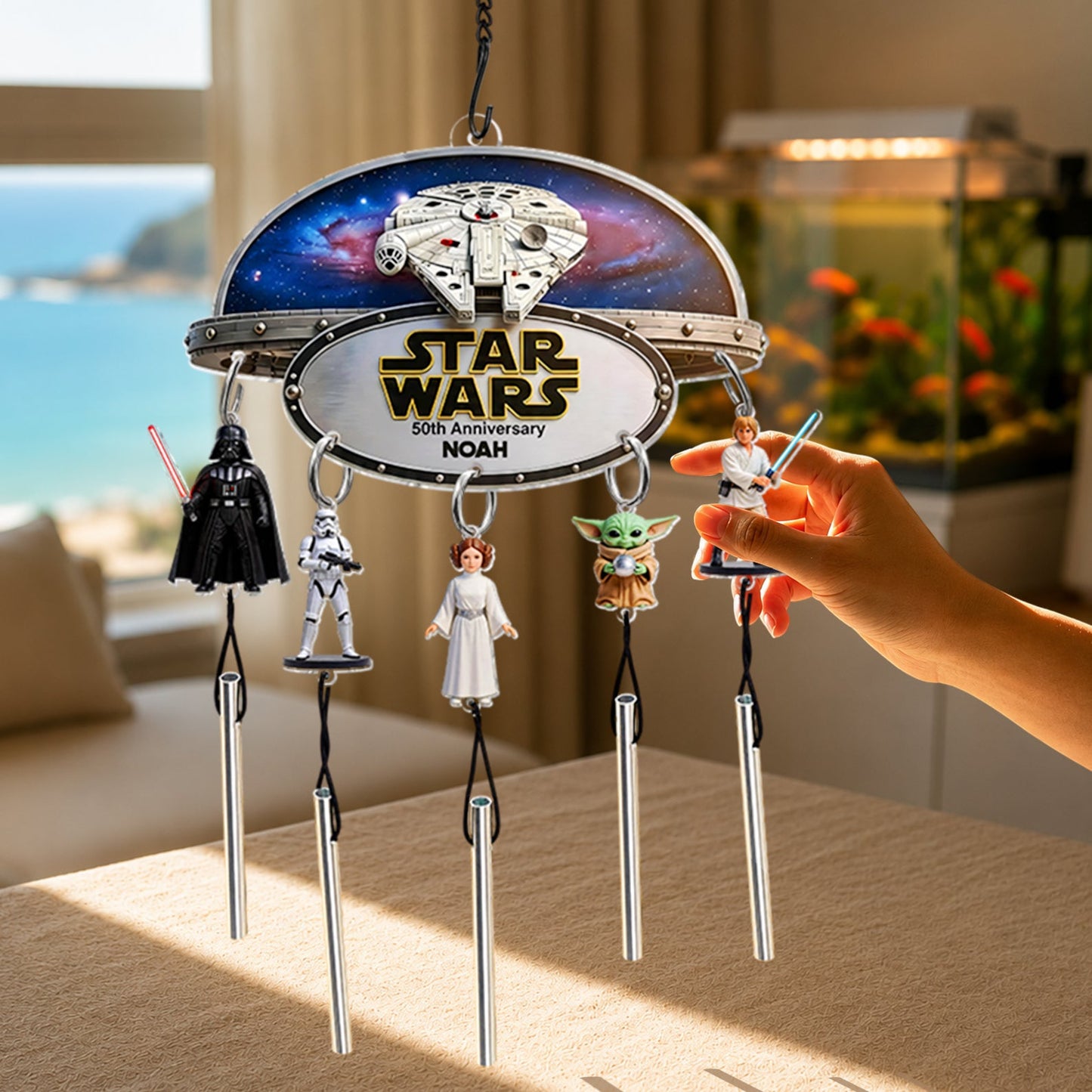 Celebrate 50th Anniversary - Personalized The Force Wind Chime With Charm