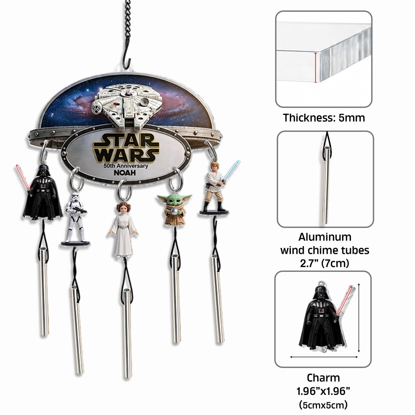 Celebrate 50th Anniversary - Personalized The Force Wind Chime With Charm