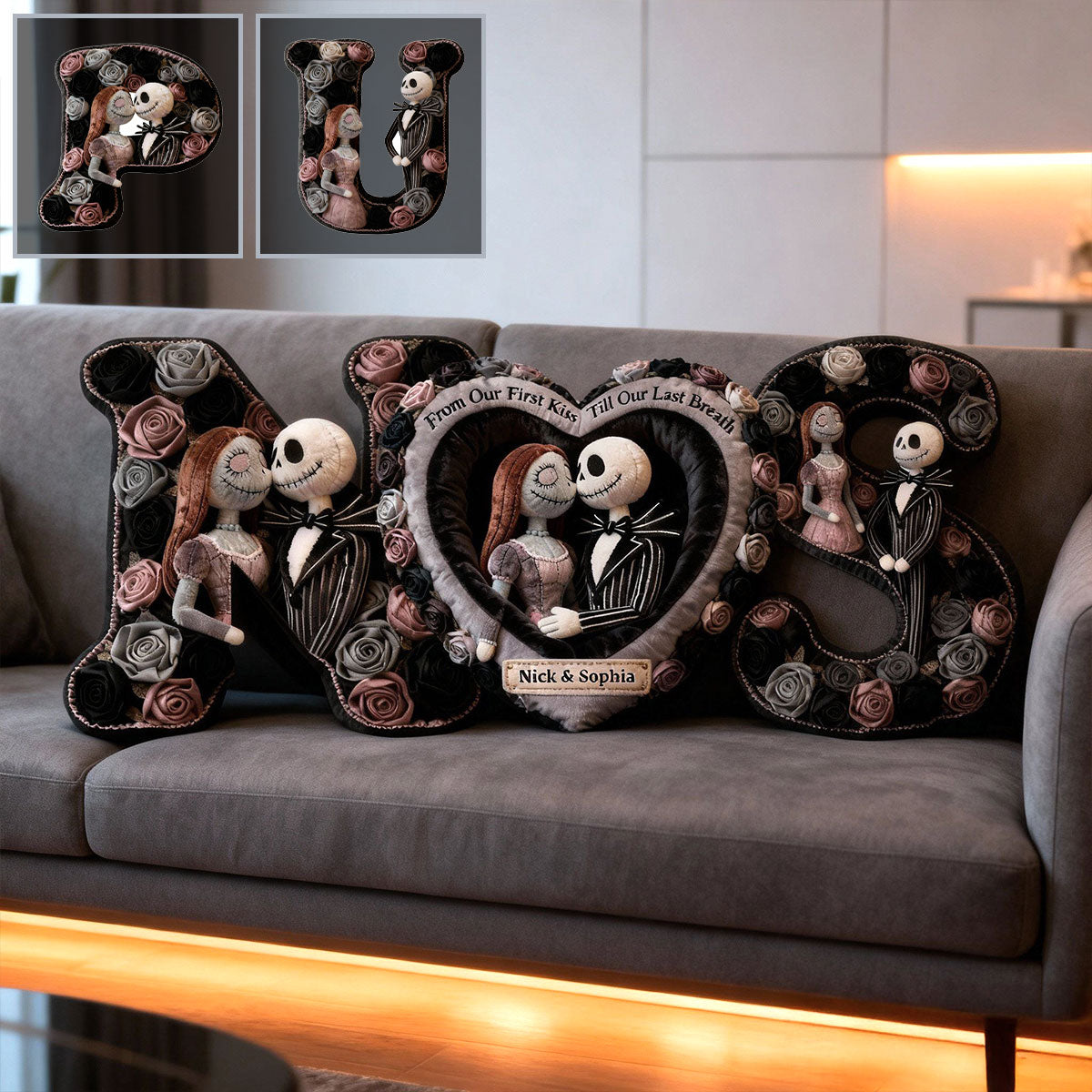 From Our First Kiss - Personalized Nightmare Faux Fur Shaped Pillow