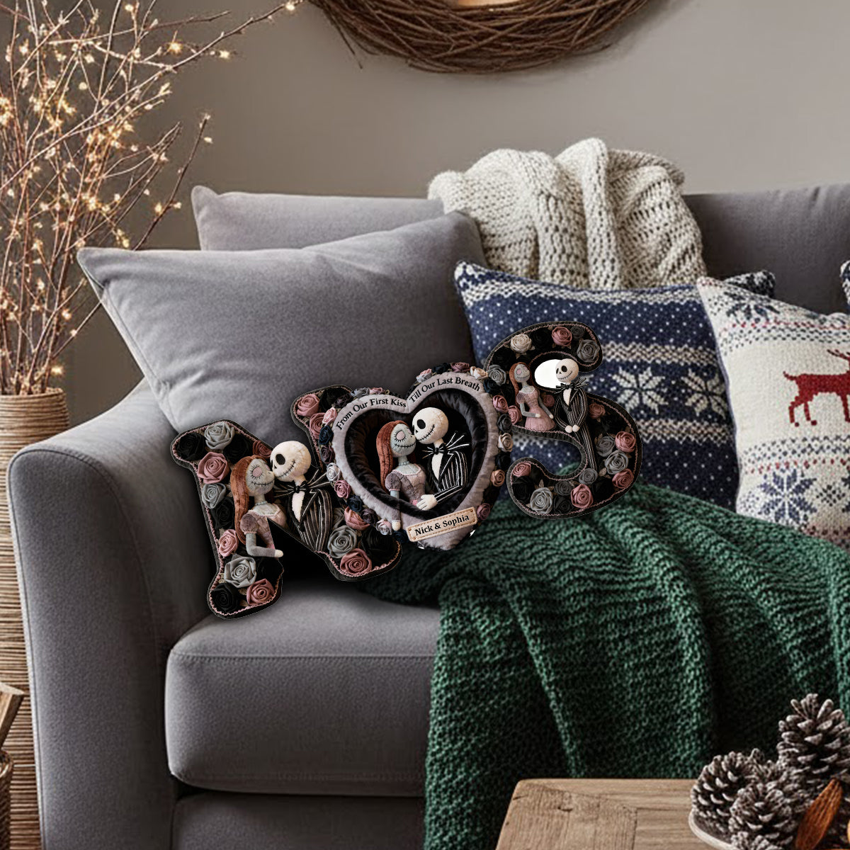 From Our First Kiss - Personalized Nightmare Faux Fur Shaped Pillow